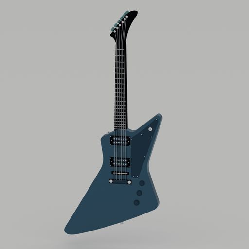 A 3d rendered blue electric guitar isolated on grey background perfect for design project