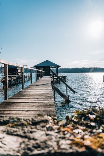 A beautiful view of a pier on a sunny day