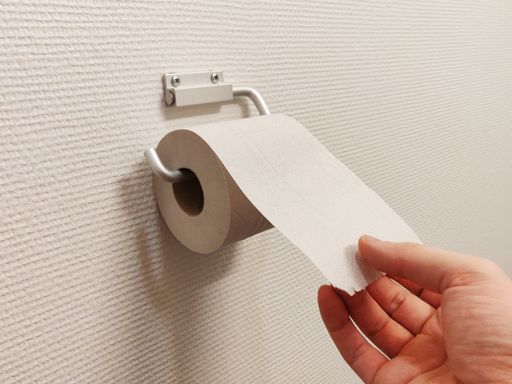 A closeup shot of a roll of toilet paper