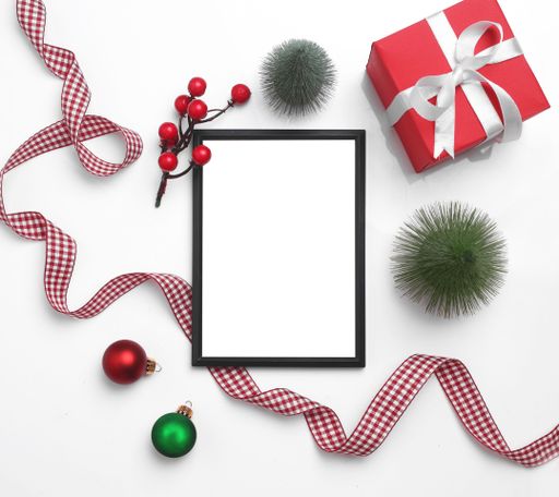 A Christmas festival mockup on white background with a blank frame in the center.