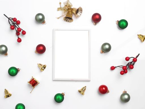 A Christmas festival mockup on white background with a blank frame in the center.