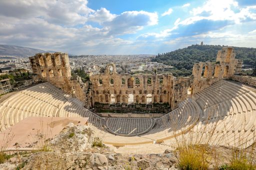 An aerial view of Odeon of Herodes Atticus theatre in Athens, Greece