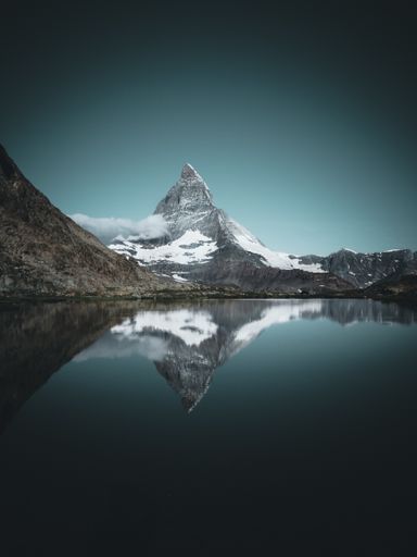 A beautiful view of the famous Riffelsee Lake in the Matterhorn mountains in Switzerland