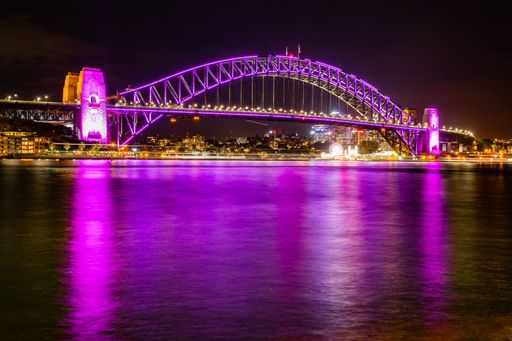 The Sydney Harbour Bridge over the water at night time