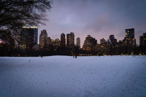 New York's Central Park Sheep Meadow after a snowstorm in the evening