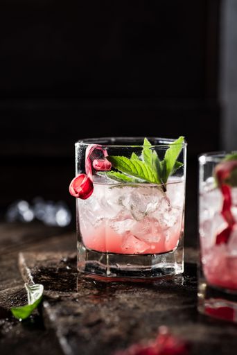 This close-up image features a delicious and refreshing Rhubarb gin cocktail drink