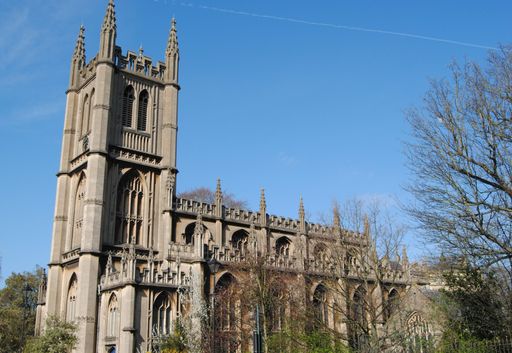 St Mary The Virgin Church, Bathwick, Bath, England. May 21, 2018. The church was built from 1814-20, replacing a medieval church.