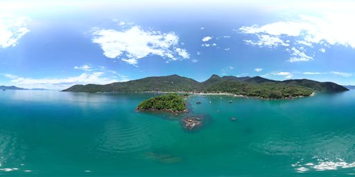 The Big Island in Angra dos Reis surrounded by a tranquil blue ocean, Brazil