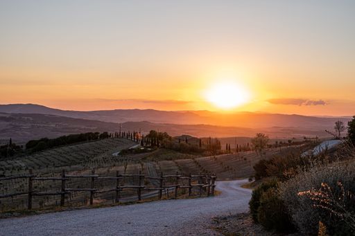 Beautiful hills during a sunset in Tuscany