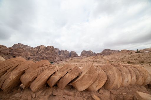 A closeup shot of ancient ruins in Petra, Jordan on a sunny day