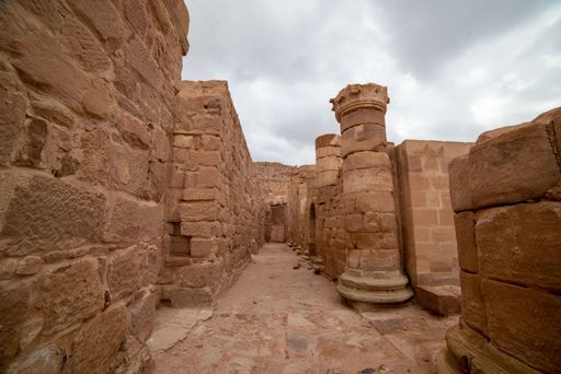 A closeup shot of ancient ruins in Petra, Jordan on a sunny day
