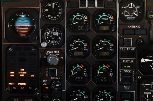A closeup of a dashboard of an airplane