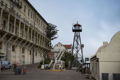 Detail of the watchtower of the Alcatraz prison