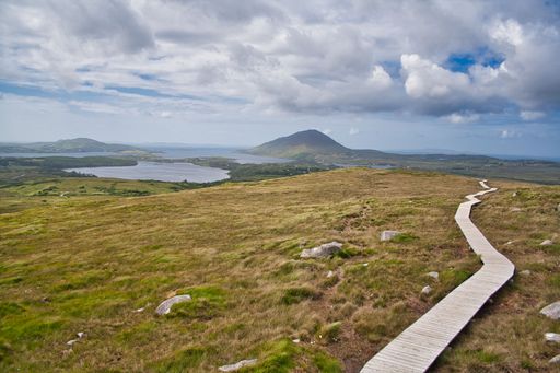 An aerial view of Diamond Hill mountain trail at the Connemara National Park