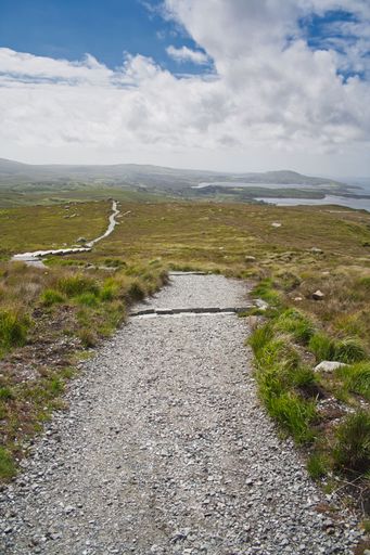 A vertical view of Diamond Hill mountain trail at the Connemara National Park