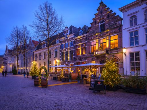 The Huis Vermeer Hotel in Deventer, the Netherlands in the evening