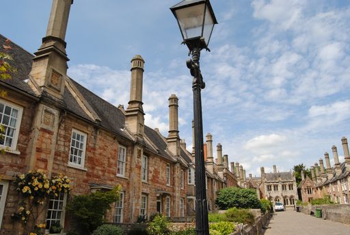 Vicars' Close, Wells, Somerset, England. May 22, 2019. Built in the 14th century with numerous Grade 1 listed buildings.