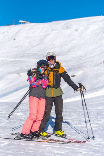 Ordino Arcalis, Andorra: January 2021: People skiing in the Ordino Arcalis by Grandvalira Pyrenees station in winter 2021