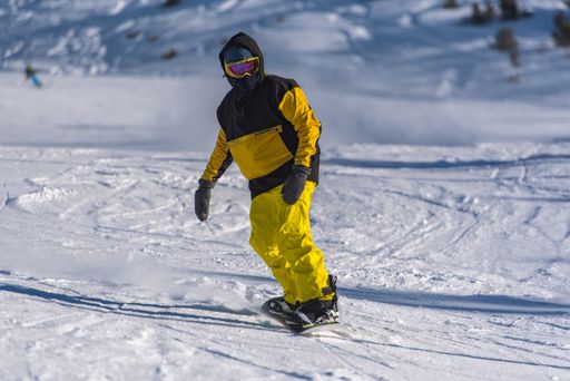 Pas de la Casa, Andorra: 2021 January 03: Young man skiing in the Pyrenees at the Grandvalira ski resort in Andorra in Covid19 time