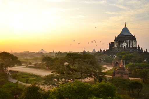 A beautiful shot of the  Thatbyinnyu Temple in Bagan, Myanmar