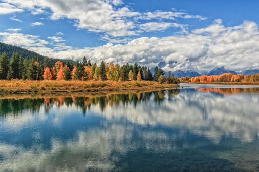 A fall landscape at the Teton Range, from Oxbow Bend, Grand Teton National Park, Wyoming