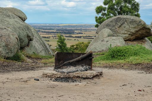 A peaceful scene of a traditional campfire in the You Yangs Regional Park