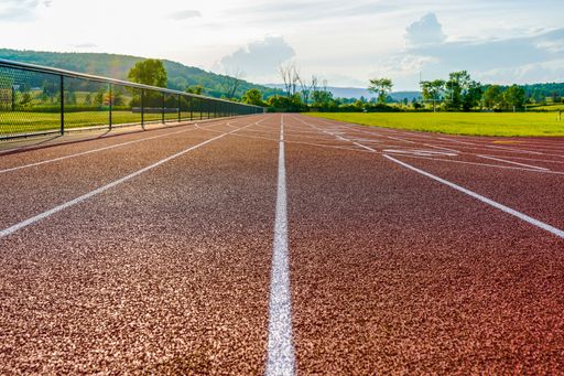 Low perspective image new running track looking across track