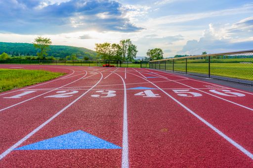 Low perspective image new running track looking across track