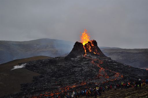 A scenic view of the volcanic eruption in Iceland