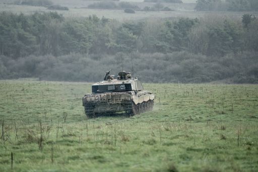 main battle tank on a military combat exercise, Wiltshire UK