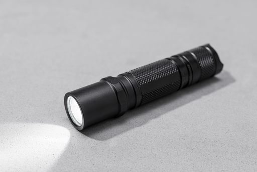 Modern aluminum Led Pocket Flashlight switch on isolated on gray background