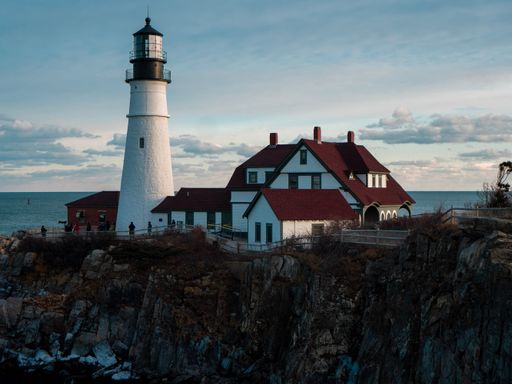 An exterior view of Portland Head Light lighthouse Fort Williams Park, Cape Elizabeth, Maine