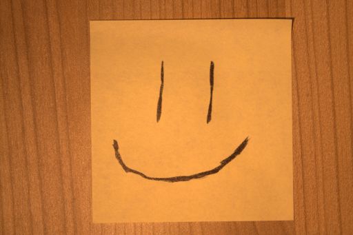 post-it note with happy, glad smiley face