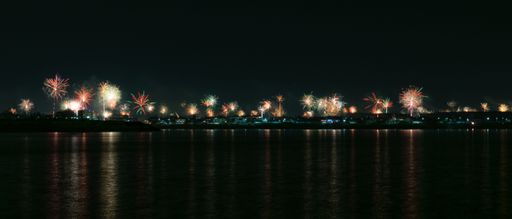 A beautiful shot of vibrant fireworks illuminating the night sky above the cityscape