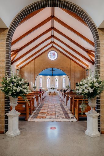 A wedding alley in a church ready for the ceremony