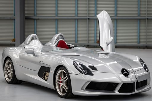 A luxury rare Mercedes-Benz in an aircraft hangar