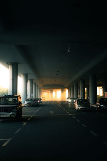 A vertical shot of a parking lot.