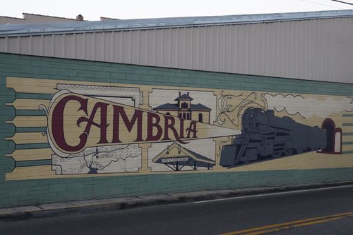 A street art mural of the Cambria Train Station located in Christiansburg Virginia