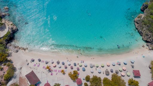 An aerial view of the beautiful beach in Curacao during summer