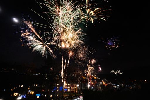 A beautiful shot of exploding fireworks in a dark night sky