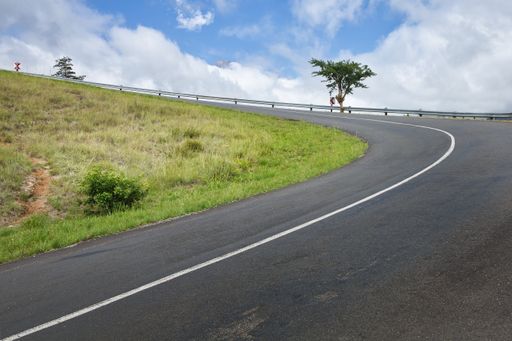 A curving highway through a mountain pass