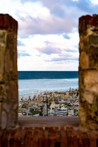 A vertical shot of Santa Maria Magdalena de Pazzis Cemetery in Old San Juan, Puerto Rico