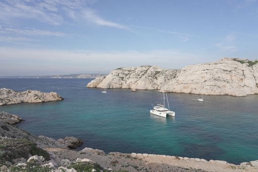 The ships sailing in the sea in the Frioul archipelago near Marseille, France