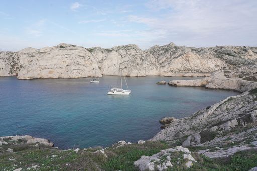 The ships sailing in the sea in the Frioul archipelago near Marseille, France
