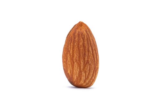 A closeup shot of an almond isolated on a white background