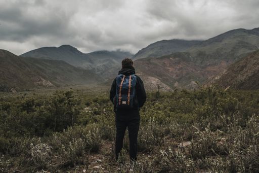 A back view of a male tourist in lands