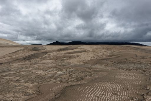 An expansive landscape of sand and dirt, detailed with a rich brown hue