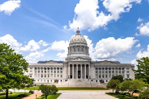 A low-angle view of Missouri State Capitol in Jefferson, USA