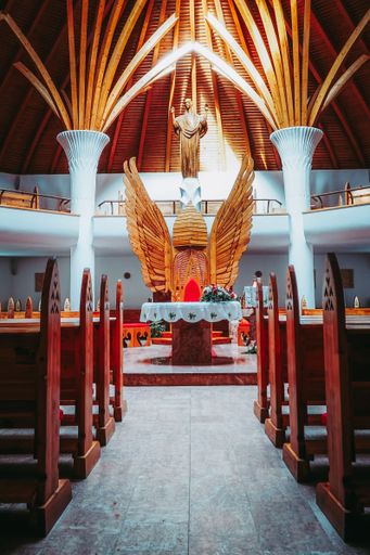 A vertical shot of the Biserica Mileniului church interior in Romania