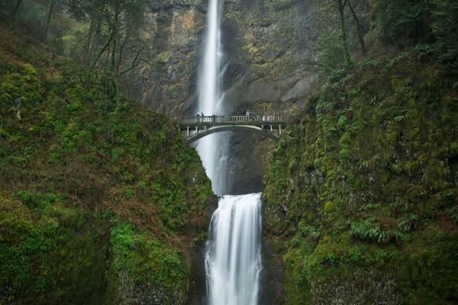 The picturesque landscape of Multnomah Falls waterfall, natural recreation site in the Pacific Northwest